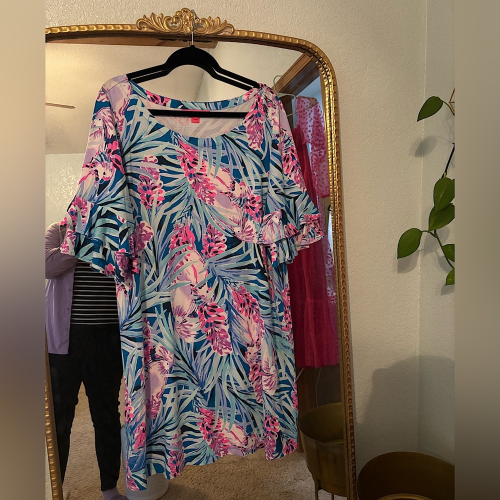 Lilly Pulitzer Lula Ruffle Sleeve Mr. Peacock blue sweethearts women’s dress